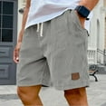 thumbnail image 2 of Drawstring Waist Corduroy Walk Shorts Men Casual Lightweight Summer Bermuda Bottoms with Pockets Vertical Stripes and Leather Patch Beach Bottoms, #03 Gray, M, 2 of 8