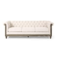 thumbnail image 2 of Benjara Ober Sofa, Rivets Chesterfield Button Tufted Beige, 86 Inch, Natural Brown, 2 of 5