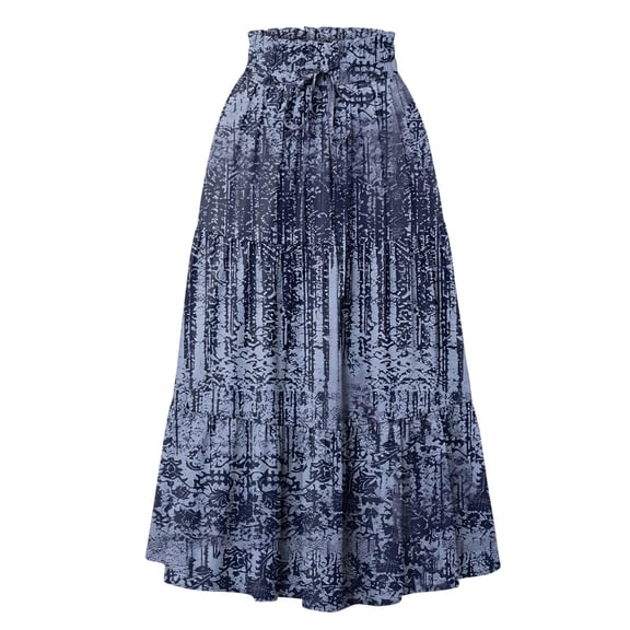 Summer Skirt for Women Drawstring Elastic High Waisted Skirts Trendy Floral A Line Swing Skirt Vacation Wear
