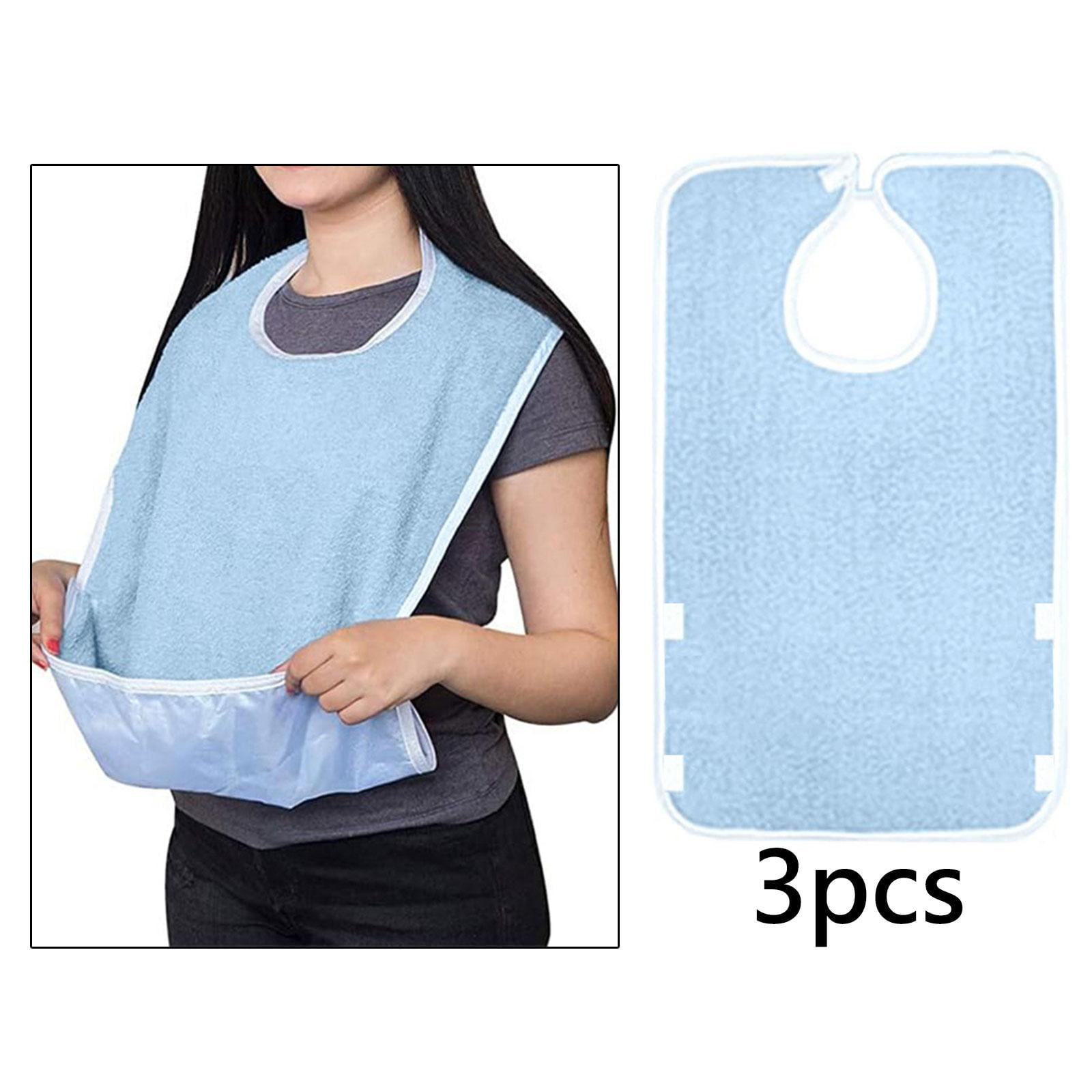 Wswqop 3 Pieces Adult Bibs for Eating Machine Washable Comfortable Creative Large Adult blue waterproof