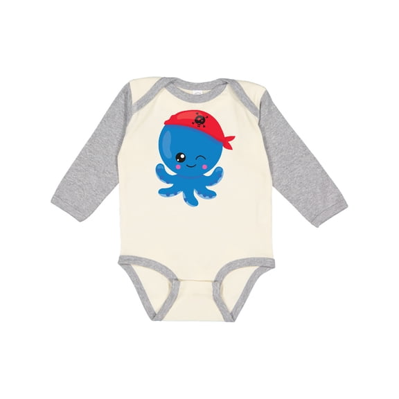 Inktastic Pirate Octopus, Cute Octopus, Little Octopus Boys or Girls Long Sleeve Baby Bodysuit