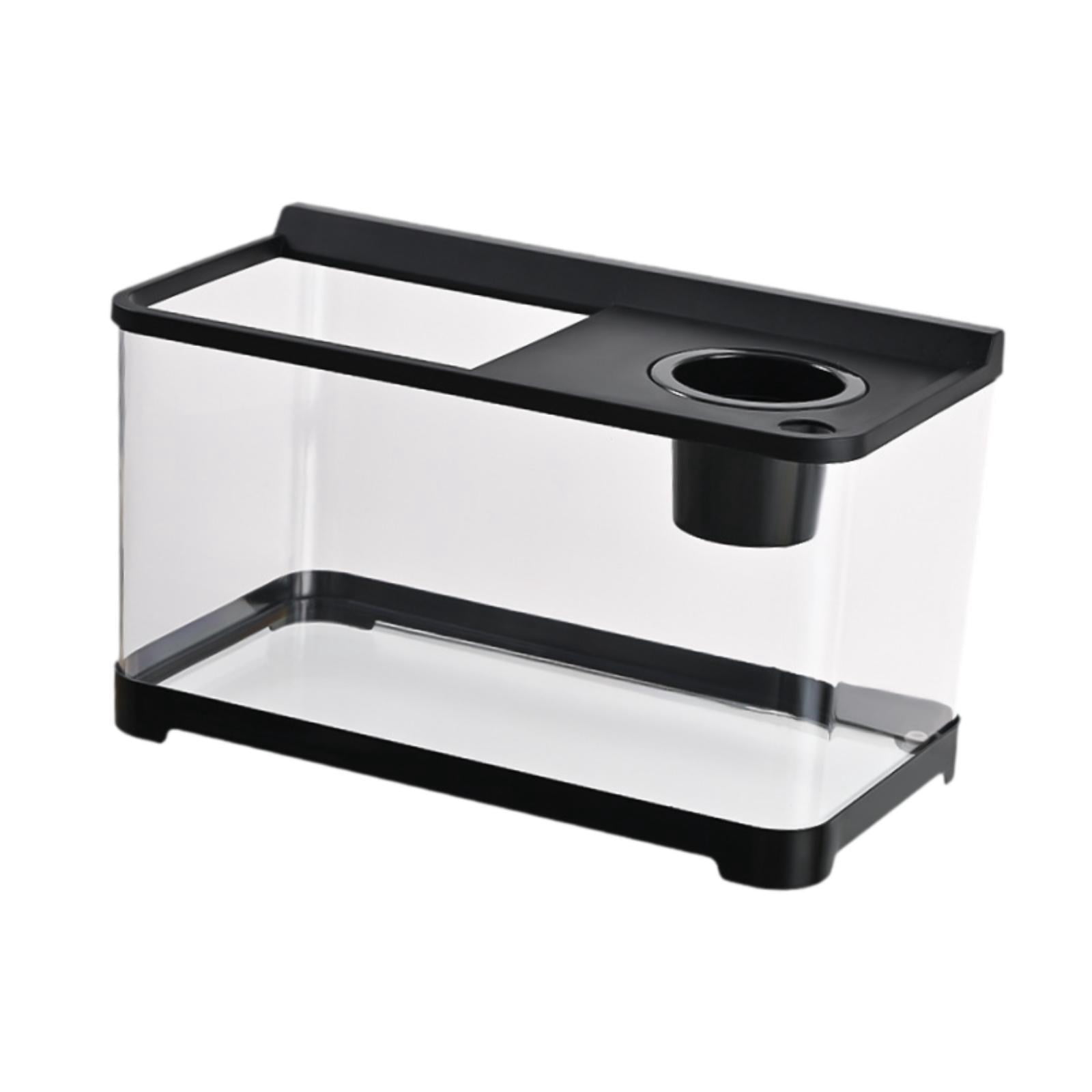 FashionCha Betta Fish Tank Mini Fish Tank 34x21x20 cm Transparent Amphibian Feeding Box Fish Bowl Reptile Terrarium for Turtle Frog Fish Black