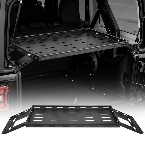 VEVOR Rear Trunk Cargo Rack, for 2007-2024 Jeep Wrangler JK, 300 lbs Capacity, Carbon Steel Basket Tray Interior Storage Luggage Carrier with Net, Shelf Stand Organizer for Camping Trip Gear, Black