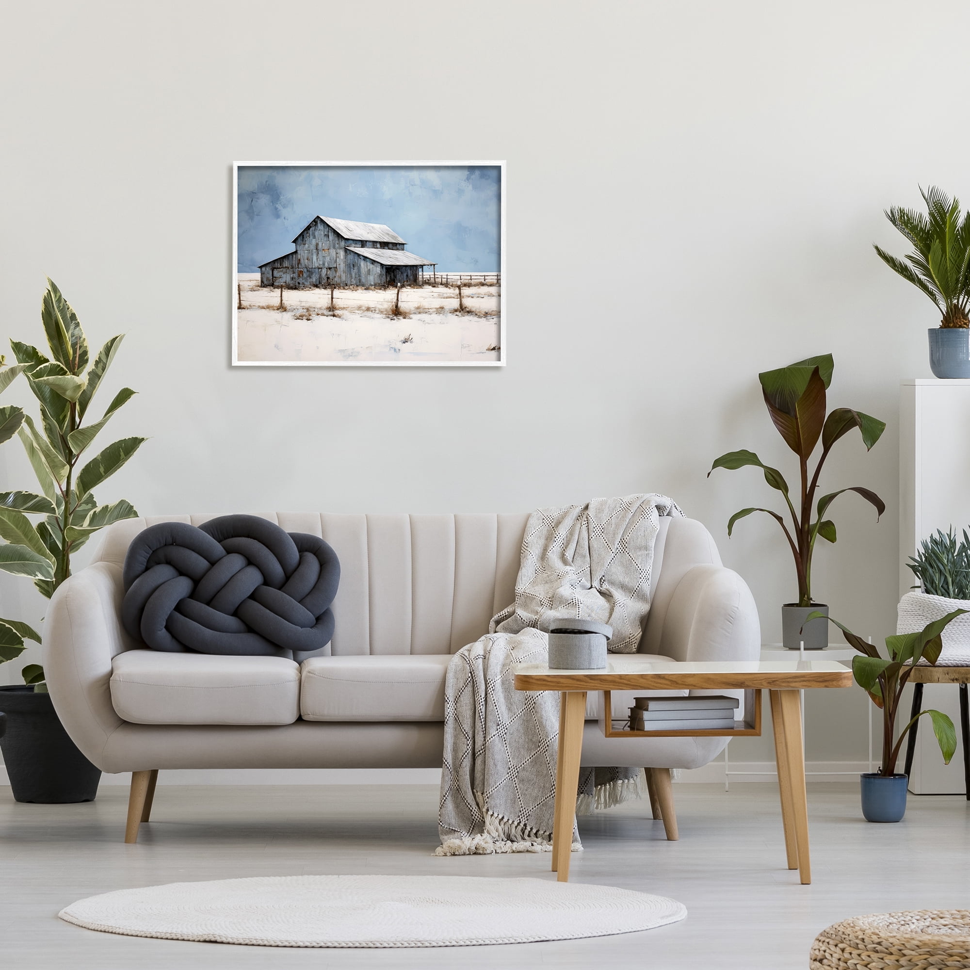 Stupell Industries Winter Barn Landscape Landscape Painting White Framed Art Print Wall Art, 30 x 24