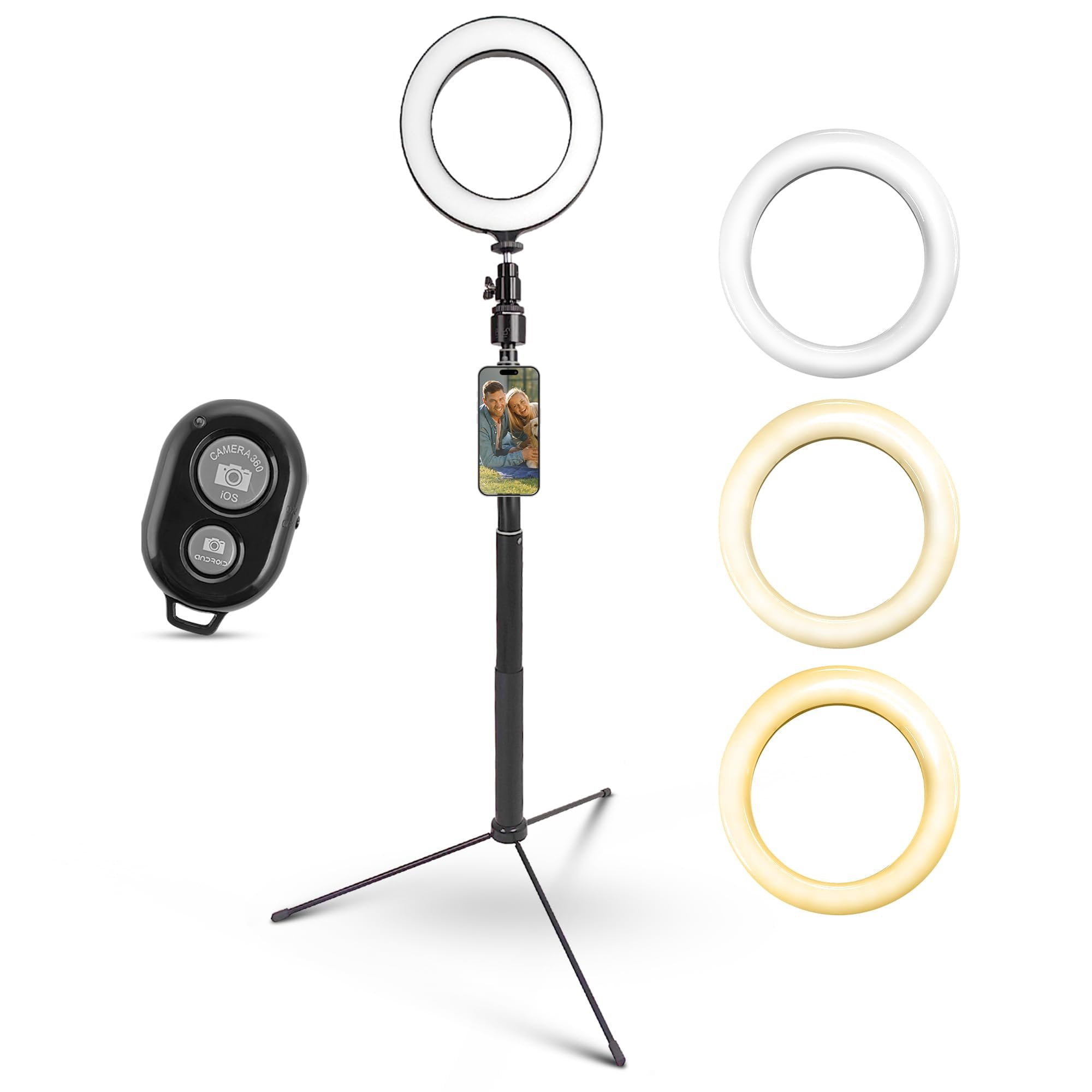iDance LED Ring Light with Cell Phone Holder 6 USB Powered with Bluetooth Remote Control and Foldable Adjustable Tripod Stand Selfie Makeup Ring Light