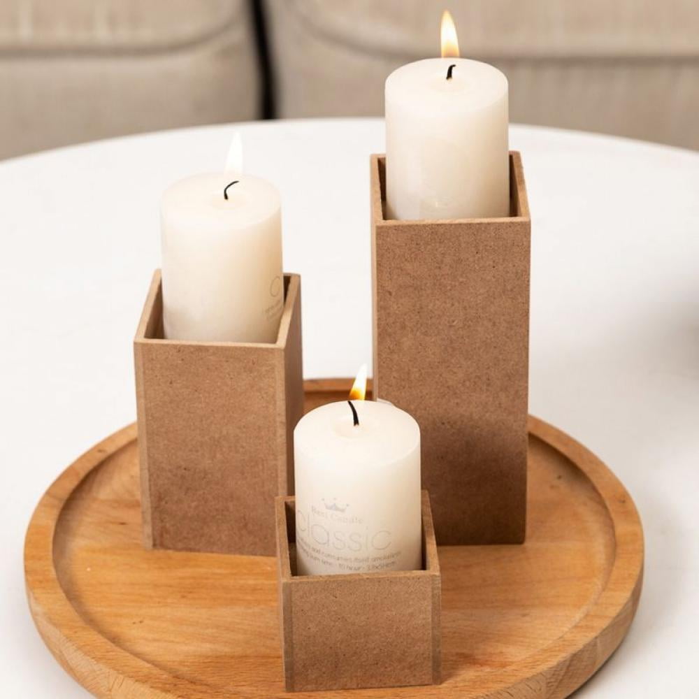 Rustic Wooden Tea Light Holder with Clear Glass Votive Candle Holder
