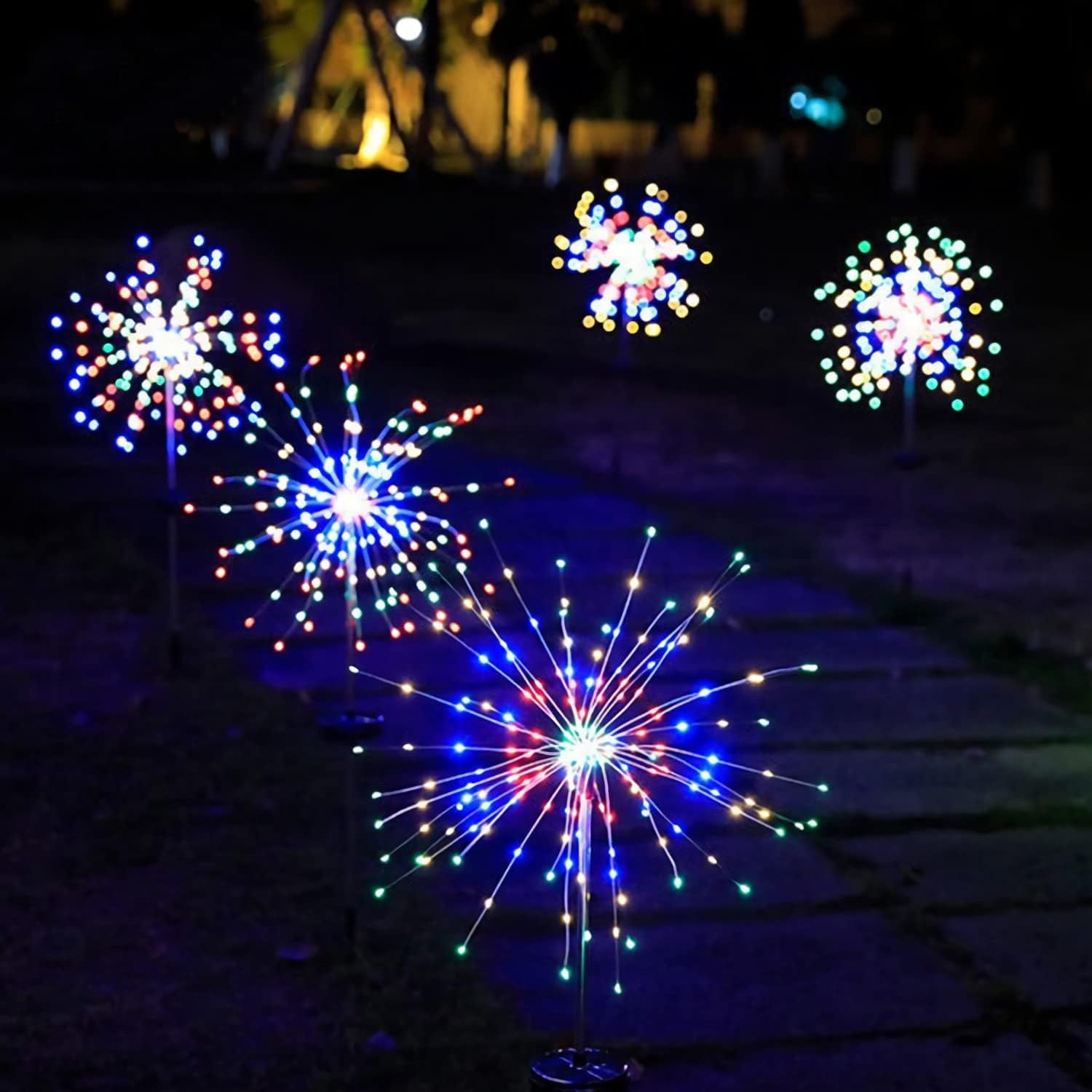 4 Pack Solar Garden Firework Lights, Dingrich Outdoor Waterproof Solar Powered Art Stake Twinkle Lighting 120 LED Sparklers Solar Lights for Patio Backyard Yard Pathway Walkway Decorations (Colorful)