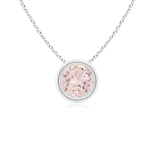 Angara Collier en Morganite Naturel - Pendentif Solitaire Rond en Morganite avec Lunette en Platine pour Femmes