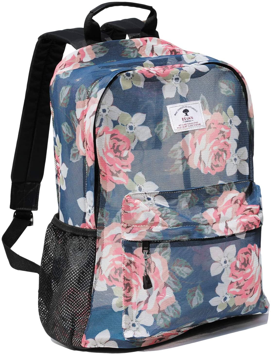 Original Print Mesh Backpack Semi-Transparent Sackpack See Through Beach Bag Daypack Multi-Purpose Women Men Unisex 
