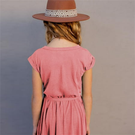 

nsendm Rockabilly Solid Girls Sleeve Vintage Retro Kids Clothes Short Little Ruffles Dress 712Y Dresses Party Swing Clothes Dress Pink 7-8 Years