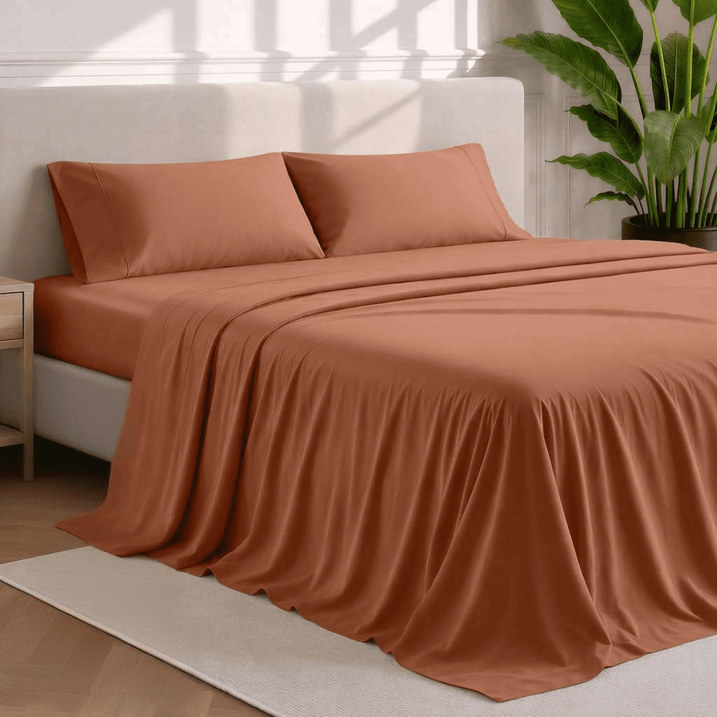 Queen Sheet Set 4 Piece Ultra Soft Microfiber Deep Pocket Easy Fit Bed Sheets and Pillowcases Terracotta