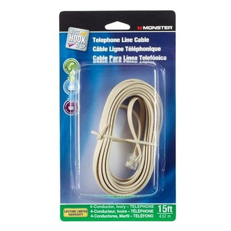 Modular Wall Jack 4 Conductor - Monster Cable Telephone Line Cable Modular 4 Conductor 15 ' Ivory Carded