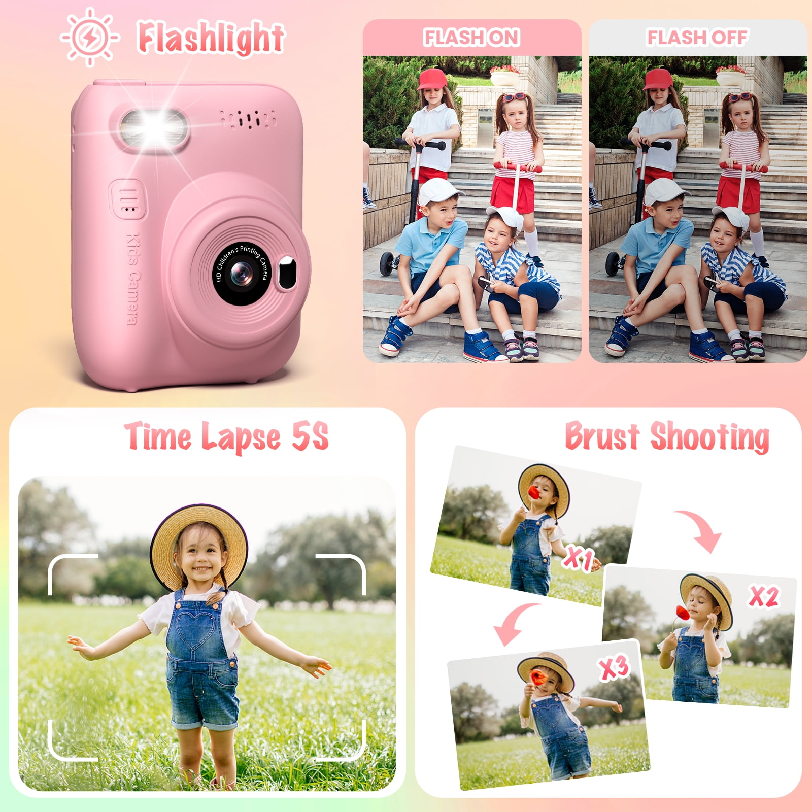 Gofunly Instant Print Camera for Kids, 1080P HD Digital Video Instant Camera for Boys & Girls 3-12 Years Birthday Gifts, with 32GB Card and Printing Paper