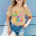 thumbnail image 2 of NINGMENG Hauts et T-Shirts pour Filles, Été, Rentrée Scolaire, Imprimé Lettre, Col Rond, Manches Courtes, Tee-Shirts Décontractés, Beige, 5-6 Ans, 2 of 4
