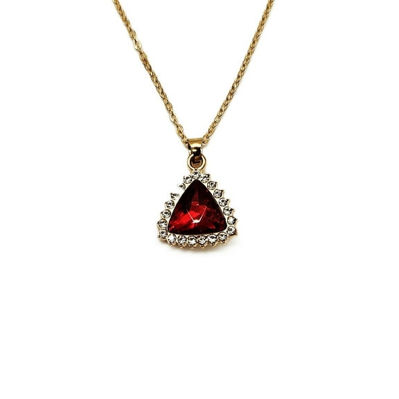 Omodo Triangle Red, Zircon Vintage Style Necklace, Gold Tone