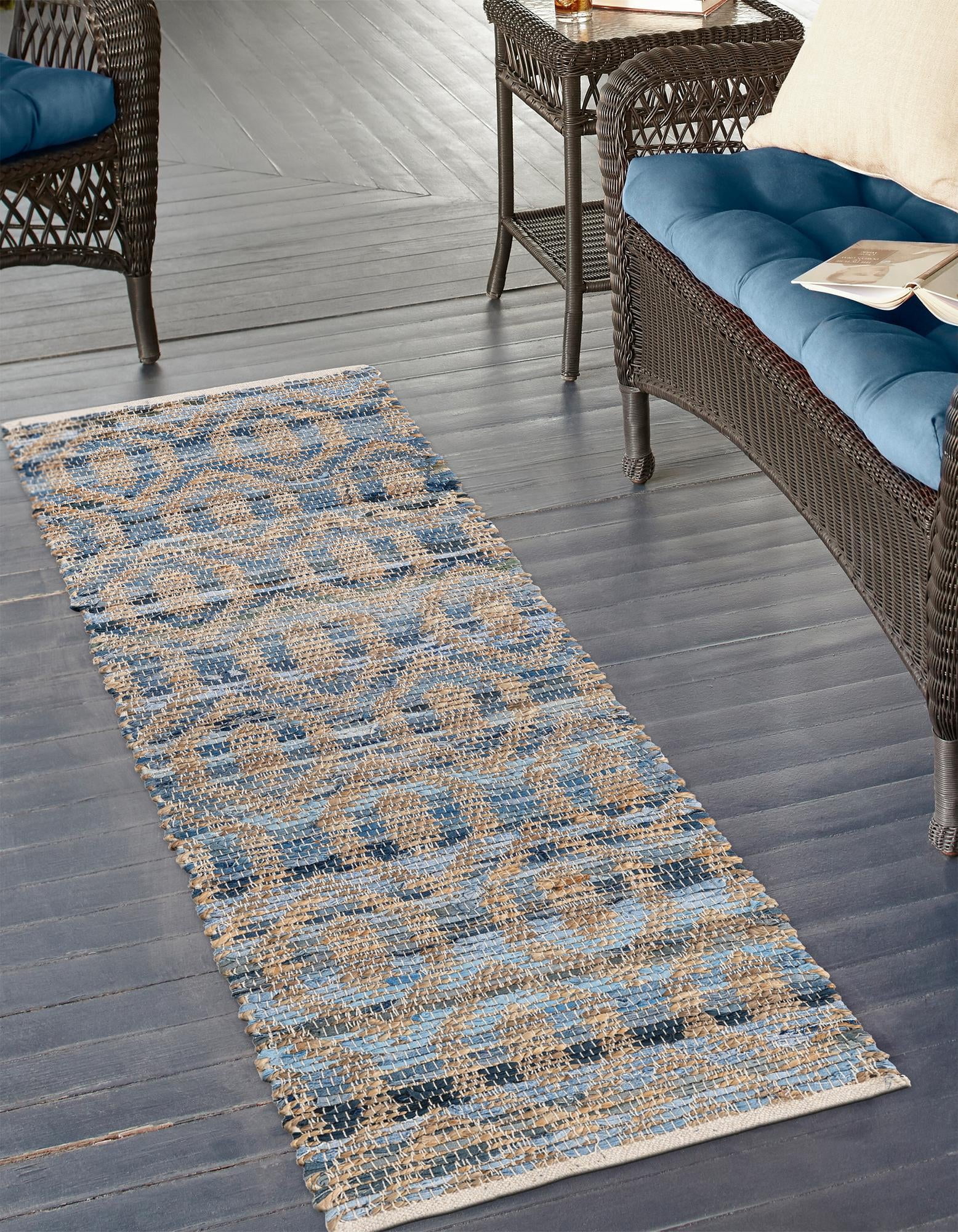 Unique Loom Chindi Jute Collection Area Rug (2' 2" x 6' 1" Runner Navy Blue)