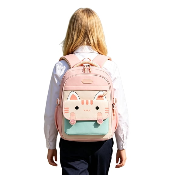 Weebloom School Backpack For Kids Boys Girls Waterproof Lightweight Backpack Cute Cat Color Design Breathable Bookbag Elementary Middle School Pink