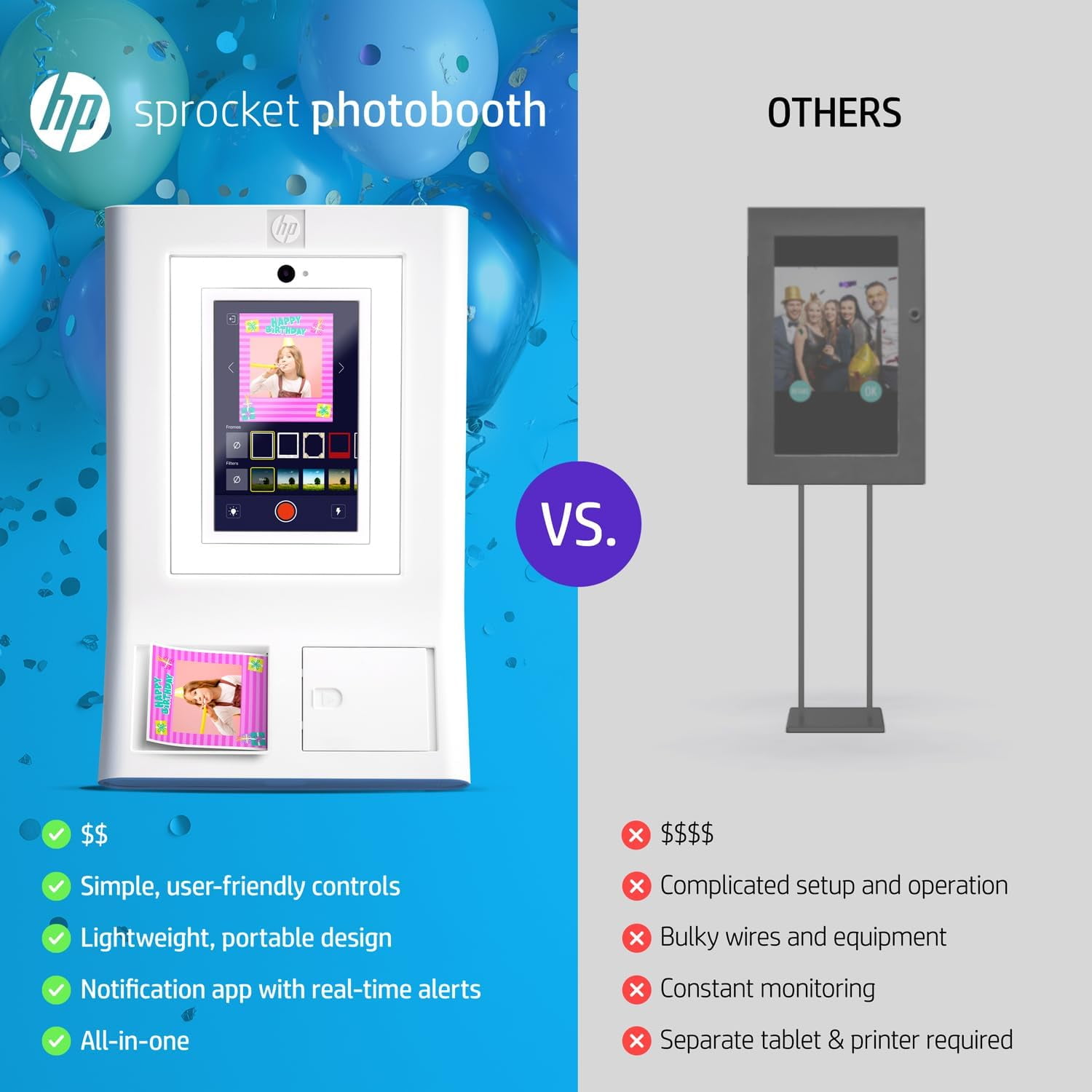 HP Sprocket Photo Booth Printer, 110 3x4 Zink Paper Sheets, White