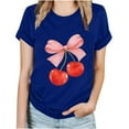 thumbnail image 5 of Rezuofi 1 Pcs Women's Graphic Vintage Tees Cherry Bow Letter Print Round Neck T Shirt Casual Summer Short Sleeve Trendy Tops, 5 of 5
