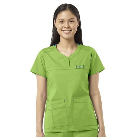 Wink WonderFLEX Patience - Women's Curved Notch Neck Scrub Top, Green Apple, XS
