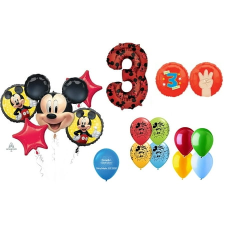 DalvayDelights Mickey Mouse 3rd #3 Third Birthday Forever 16 Piece Mylar & Latex Balloons Bouquet Set New!