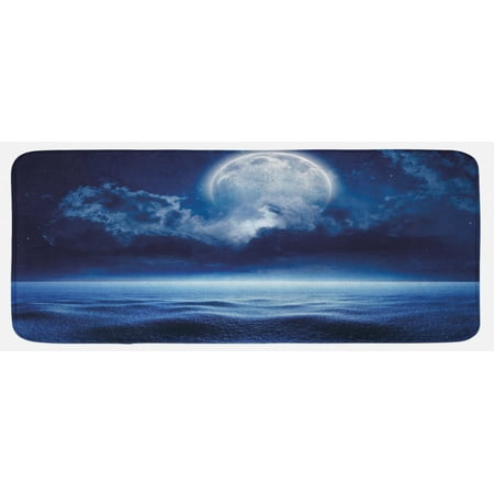 

Moon Kitchen Mat Full Moon with Calm Sea and Clouds Nature Image Design Cold Winter Night Sky Plush Decorative Kitchen Mat with Non Slip Backing 47 X 19 Navy Blue White by Ambesonne