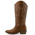 thumbnail image 3 of Pennysue Cowboy Boots For Women Brown Knee High Western Cowgirl Boots Snip Toe Side Zipper Chunky Heel Size 9, 3 of 6