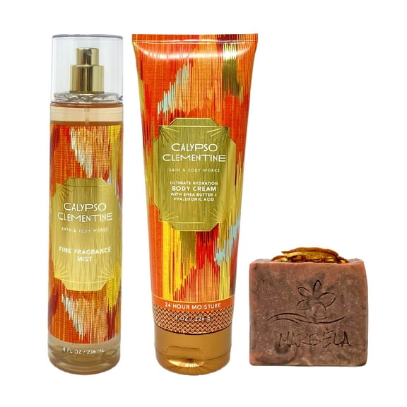 Bath & Body Works Calypso Clementine 2 Piece Gift Set with a Marbela Orange Ginger Bar Soap - Fragrance Mist and Body Cream - Full Size