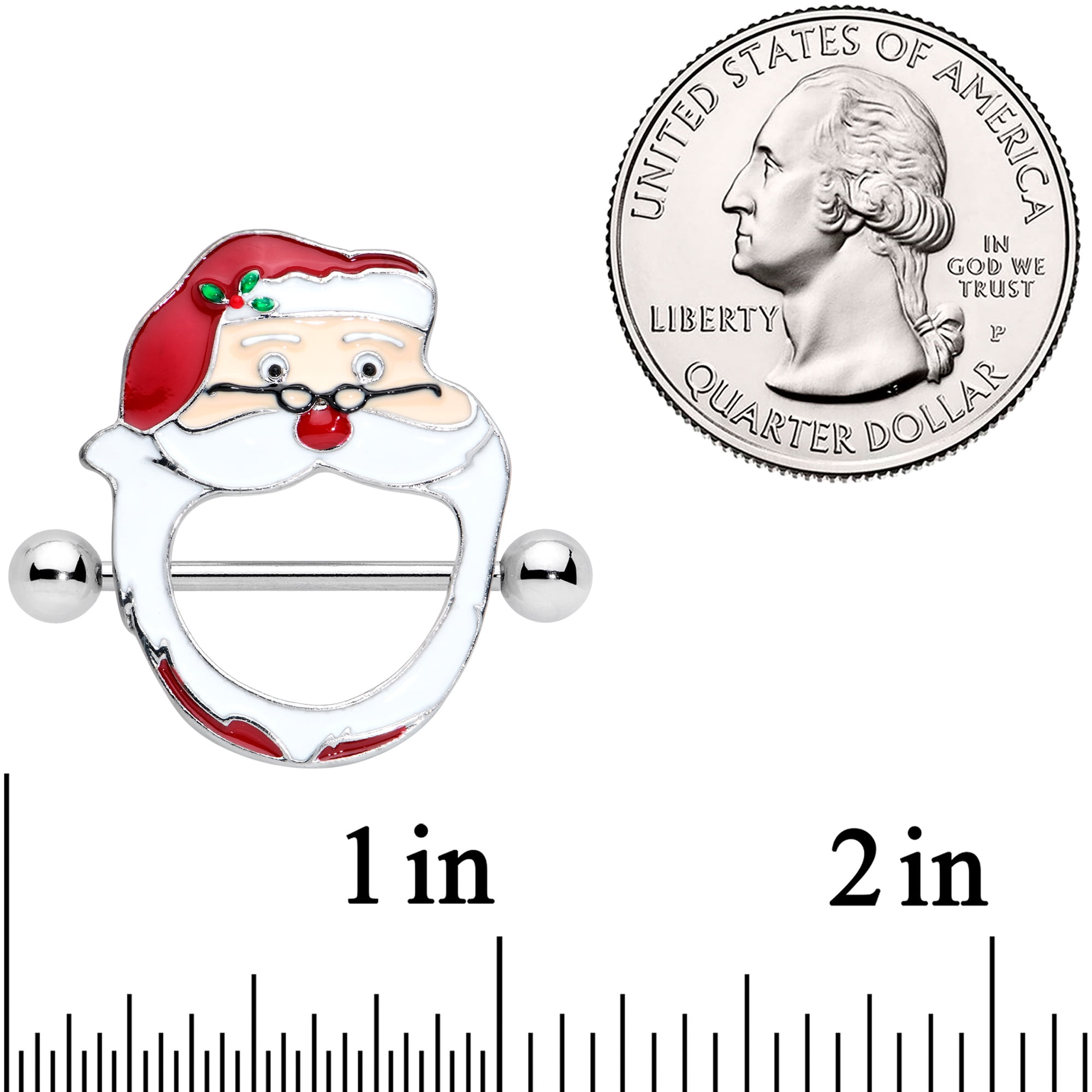 Body Candy 14G Womens Piercing Steel 2Pc Festive Santa Clause