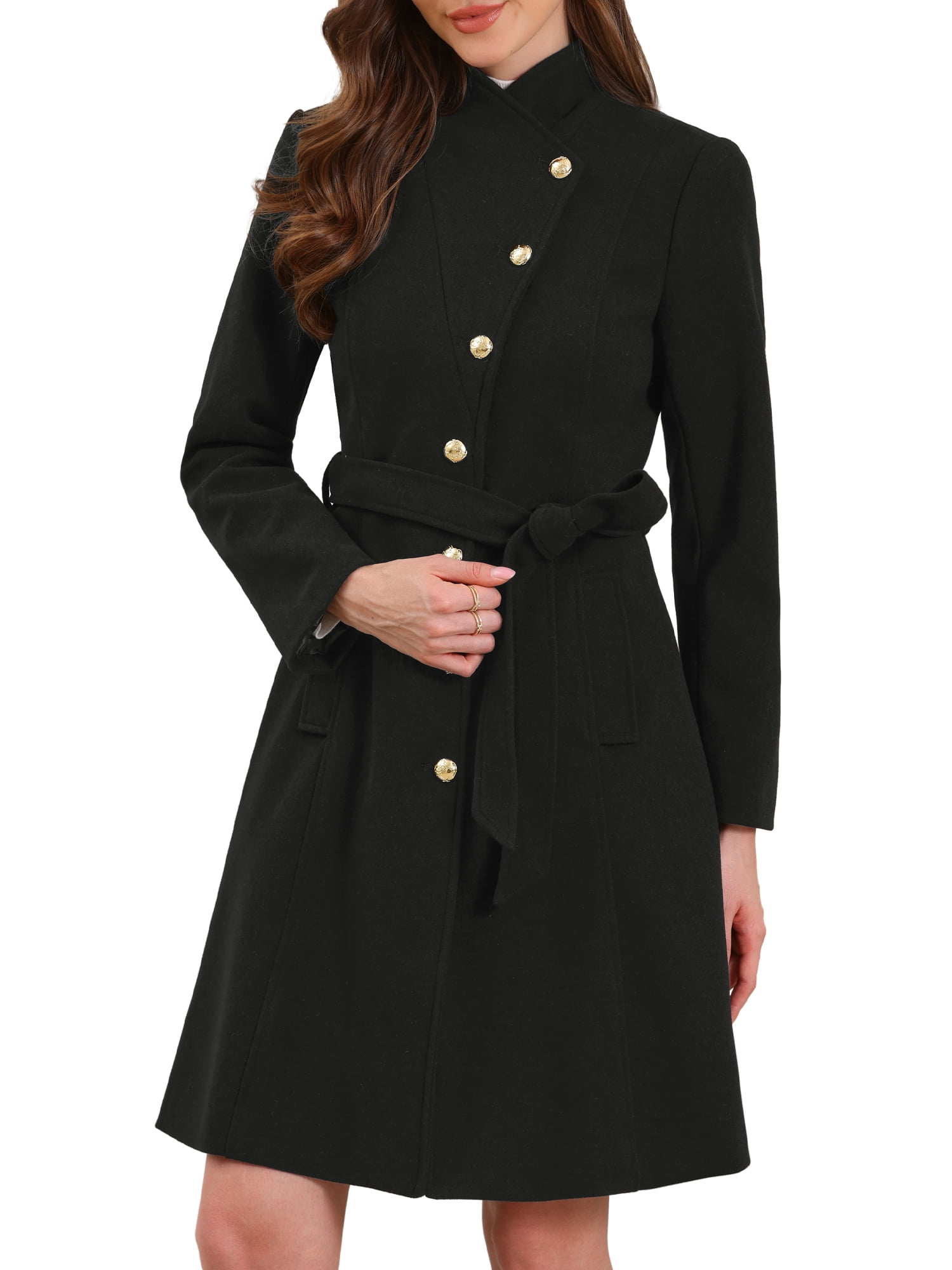 INSPIRE CHIC Stand Collar Coat for Women's Double Breasted Long