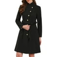 thumbnail image 1 of Abrigo Peacoat Chic para Mujeres Invierno con Cuello Alto, Botones, Abrigos Medios Largos con Cinturón XL Negro, 1 of 6