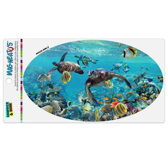 Ocean Coral Reef Sea Turtles Diving Automotive Car Refrigerator Locker Vinyl Euro Oval Magnet