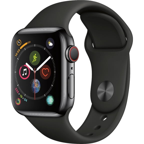Pre-Owned Apple Watch Series 4 GPS + Cellular, 40mm Space Black Stainless Steel Case with Black Sport Band