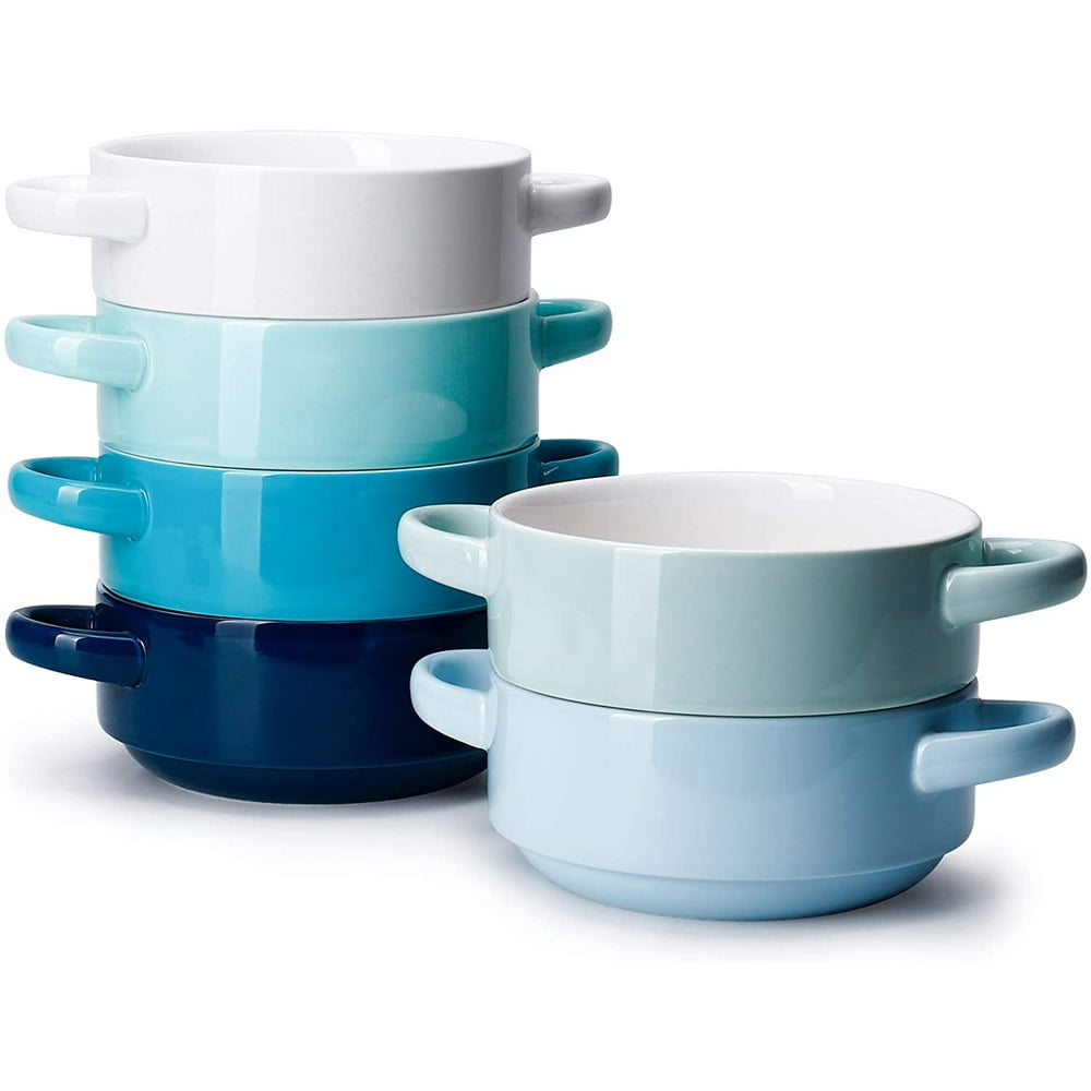 Sweese 108.003 Porcelain Bowls with Handles 20 Ounce for Soup, Cereal