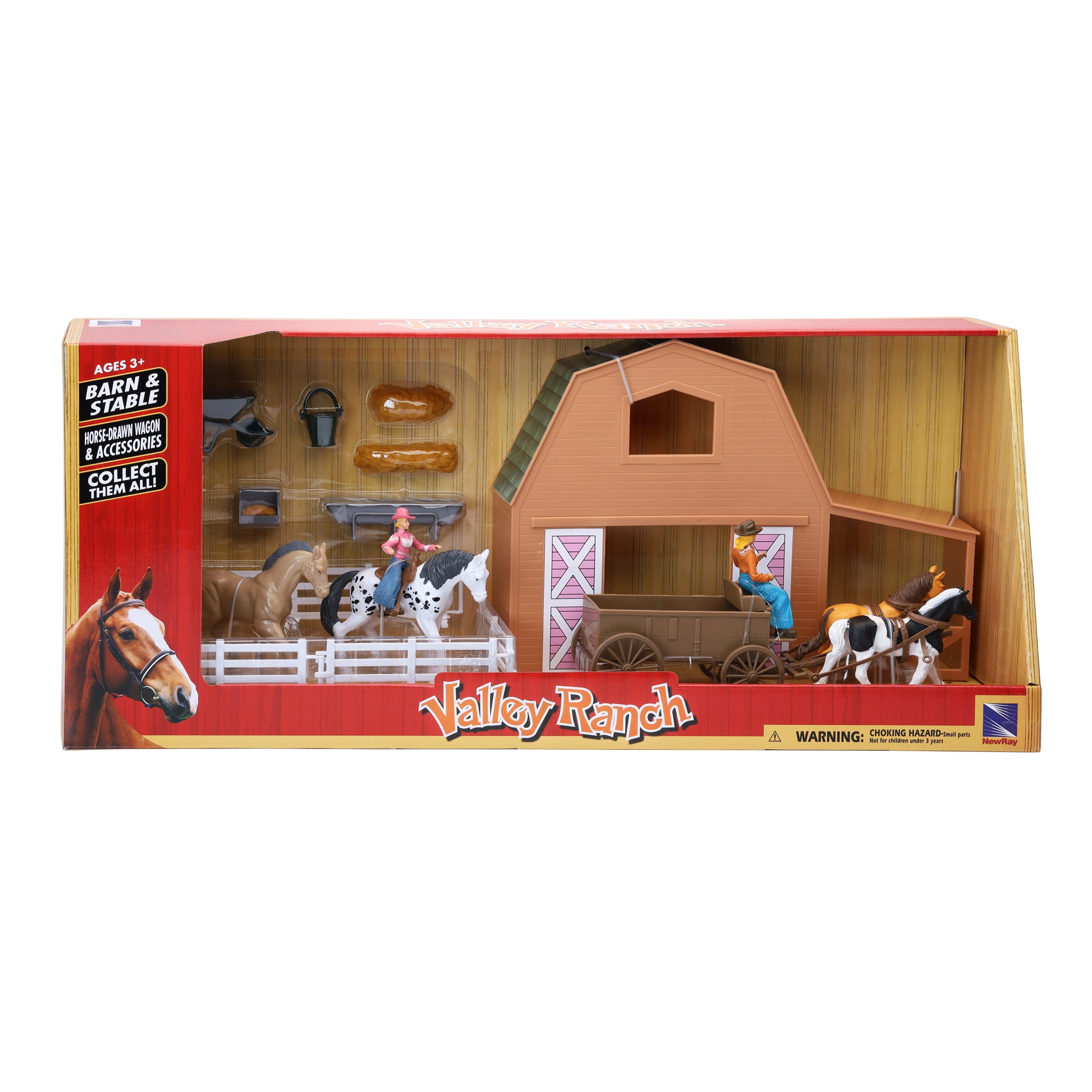 New Ray Valley Ranch Brown Barn Horse Play Set Ages 5 And Up