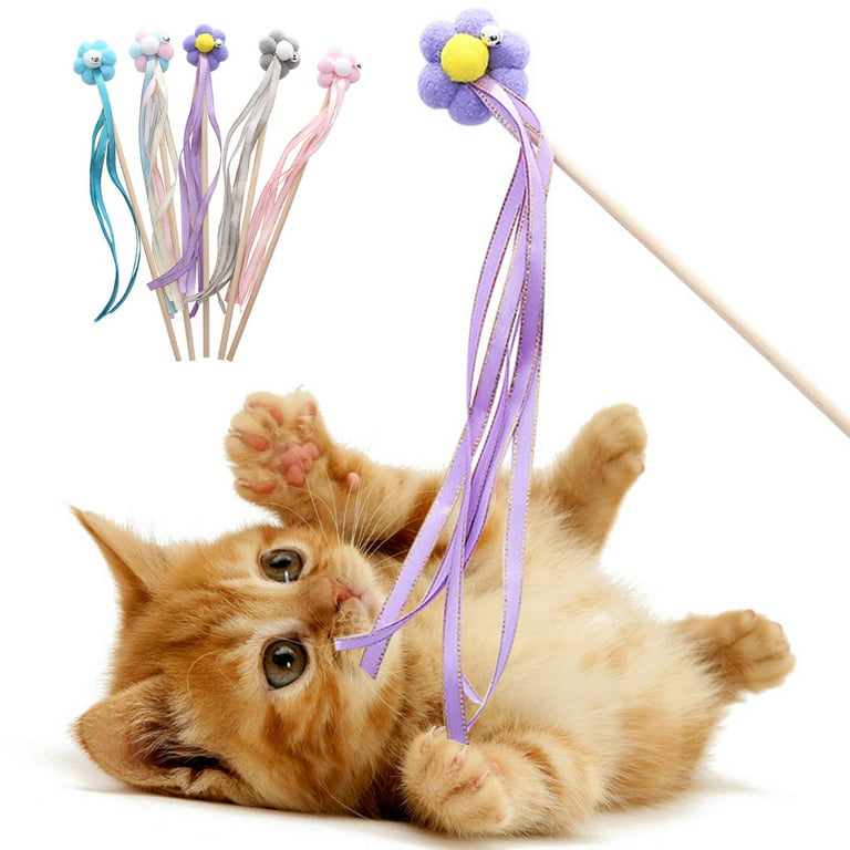 XM Culture Cat Stick Toy Flower Decor Relieve Boredom Interactive Play Toy  Pet Teaser Wand Toy with Ribbon Cat Supplies 