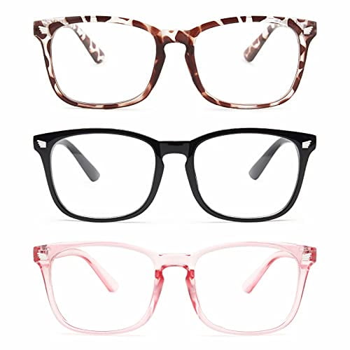 3-Pack Reading Glasses Blue Light Blocking Computer Readers Anti UV Ray Fashion Square Nerd Eyeglasses Frames Women Men 