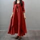 thumbnail image 5 of Vestido Vestido de cuello redondo de mezcla de algodón Estilo bohemio Vestido de playa en capas para mujer Traje diario Kuymtek Vino rojo T M para Mujer, 5 of 6