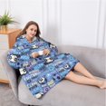 thumbnail image 5 of Oversized Wearable Blanket Hoodie,Blue Soccer Themed Pattern Sherpa Blanket Hoodie with Super Pockets,Super Warm Fuzzy Pullover for Women & Men, 5 of 6