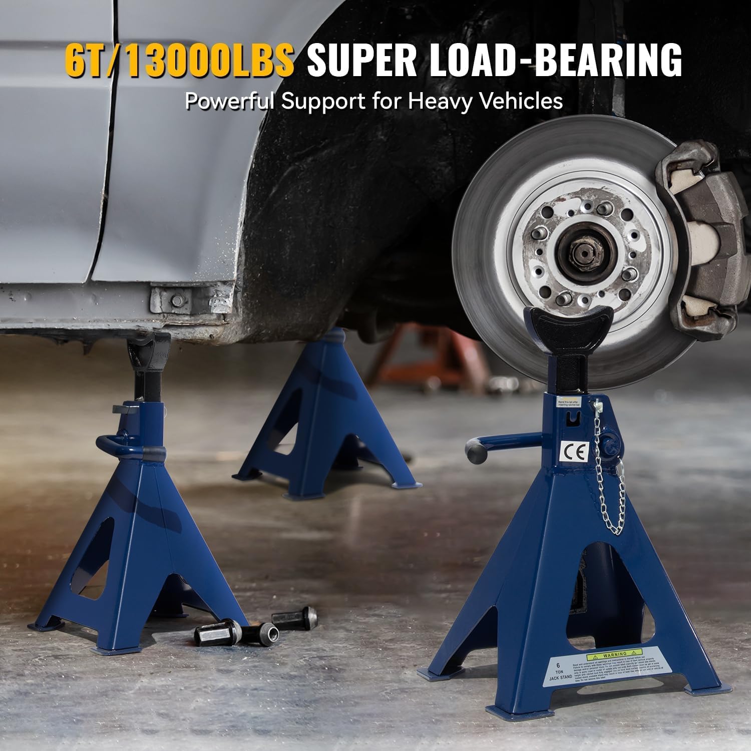 HPDMC 6 Ton (13,000 lbs) Heavy Duty Steel Jack Stands - 1 Pair, Double Locking Adjustable Jack Stands with Wide Pyramid Base & Large Saddle, 16.7" - 23.8" Lifting Height