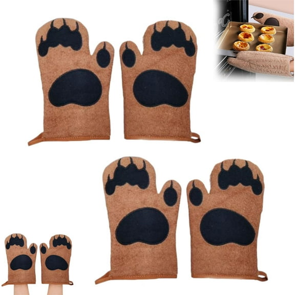 Bear Oven Mitts, Cute Kitchen Heat Resistan Bear Hands, 1Pair Bear Paw Oven Mitts, Cotton Beast Mittens Potholders,Baking Gloves for Home Cooks, Bakers, Animal Lovers(Brown)