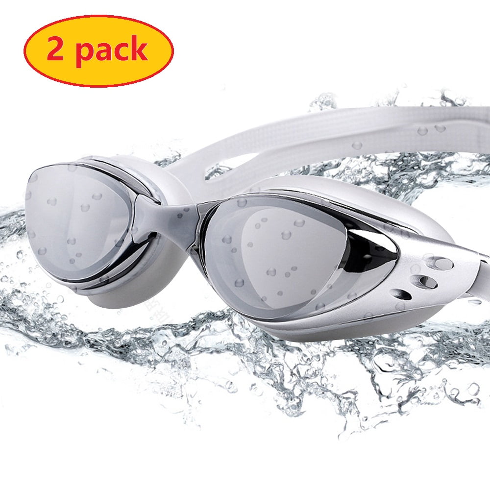Swim Goggles for Adults, Pack of 2 Swimming Goggles, Goggle Mirrored No