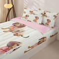thumbnail image 3 of Homewish Cute Pink Bow Dachshund Zipper Twin Comforter Sets with Fitted Sheet and 2 Pillowcases,Cartoon Animals Zipper Bedding Set,Cream,Pink Reversible,4pcs, 3 of 8
