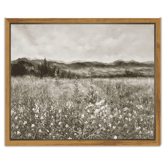 Drsoum Framed Vintage Canvas Wall Art Home Decor, Meadow with Flowers Painting for Living Room Kitchen Bedroom Office Bathroom - 8x10in Natural Framed