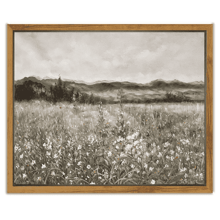 Drsoum Framed Vintage Canvas Wall Art Home Decor, Meadow with Flowers Painting for Living Room Kitchen Bedroom Office Bathroom - 8x10in Natural Framed