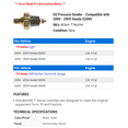 thumbnail image 2 of Oil Pressure Sender - Compatible with 2000 - 2009 Honda S2000 2001 2002 2003 2004 2005 2006 2007 2008, 2 of 2