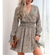 thumbnail image 1 of Vestido mini de manga larga, vestido cruzado con escote en V profundo, vestido cruzado con escote en V profundo, vestido con estampado floral, valor excepcional, 1 of 6