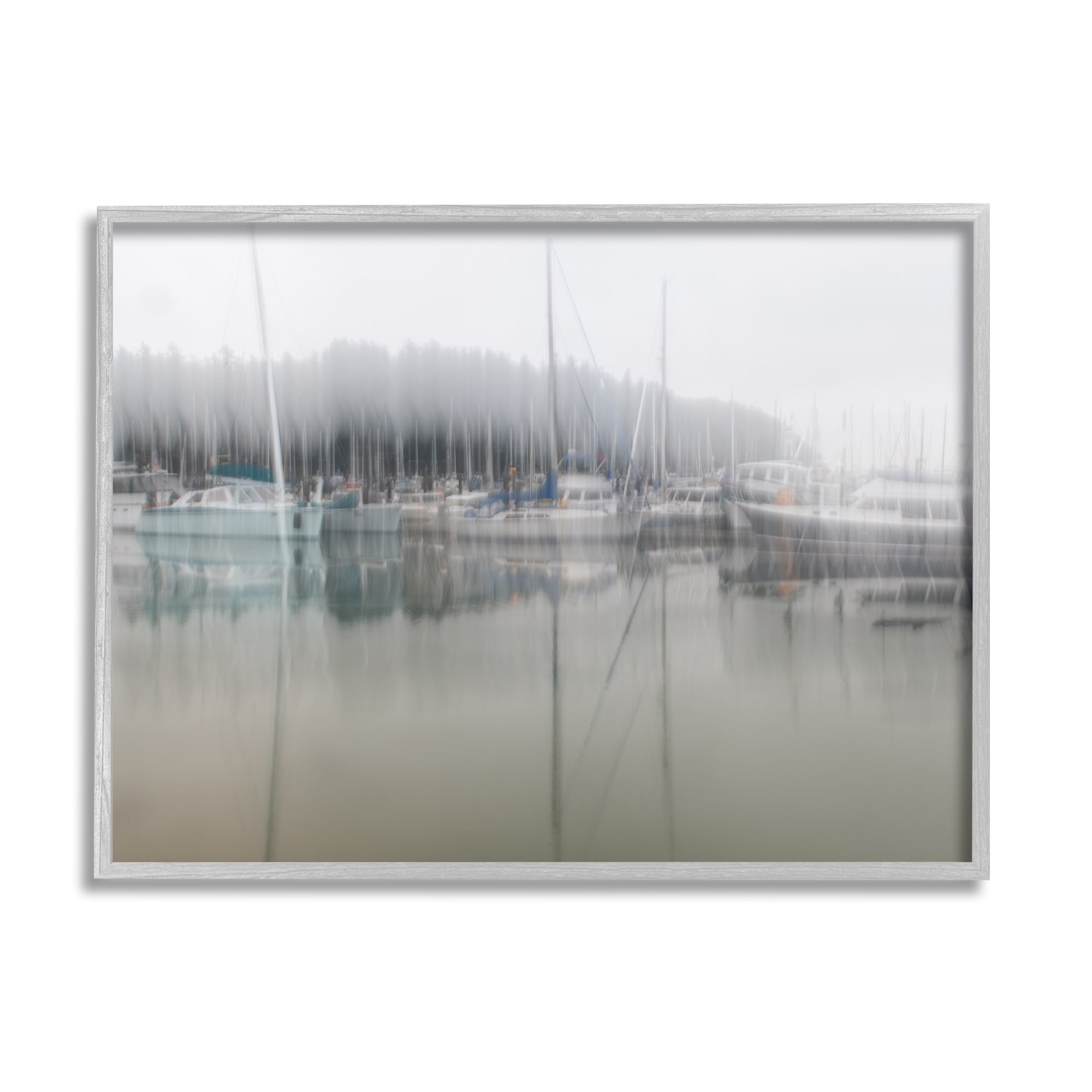 Stupell Industries Foggy Weather Boat Marina Peaceful Floating Watercraft Graphic Art Gray Framed Art Print Wall Art, Design by Nancy Crowell