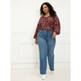 thumbnail image 2 of ELOQUII Elements Women's Plus Size Balloon Sleeve Blouse With Ties, 2 of 5