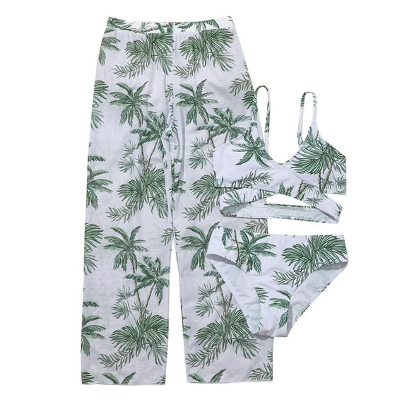 KONDYS Girls Swimsuit 2 Piece Cute Floral Print With Long Pants Beach Sports Bathing Suit Size 7Y-8Y